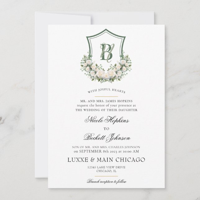 Invitation Couronne de fleurs blanches pour mariage (Devant)