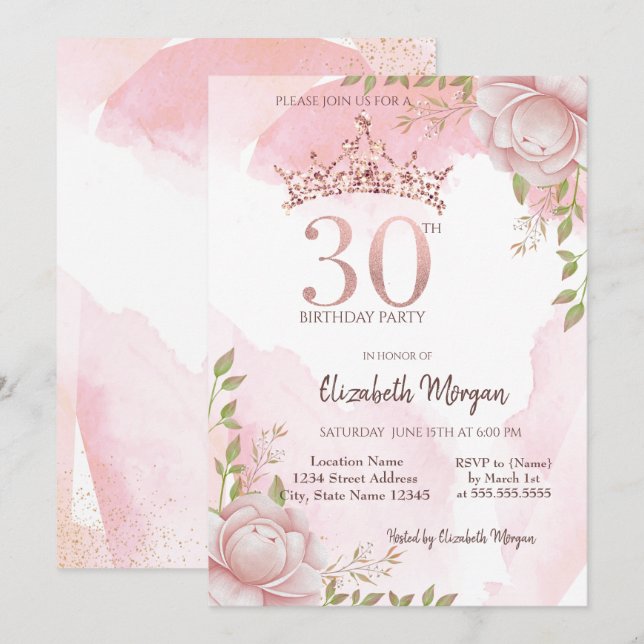 Invitation Couronne de fleurs Boho aquarelle 30e anniversaire (Devant / Derrière)