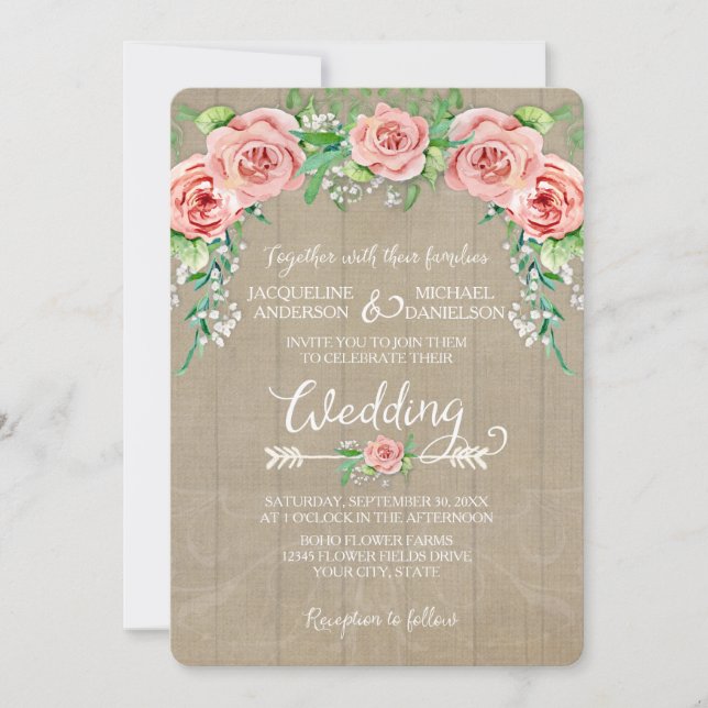 Invitation Couronne de fleurs BOHO Baby's Breath Planches de  (Devant)