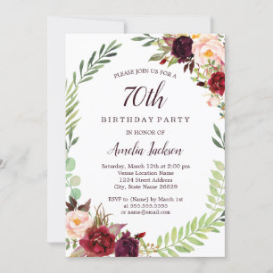 Invitation Couronne de fleurs Bourgogne 70e anniversaire