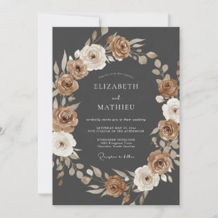 Invitation Couronne de fleurs brune et terreuse pour mariage