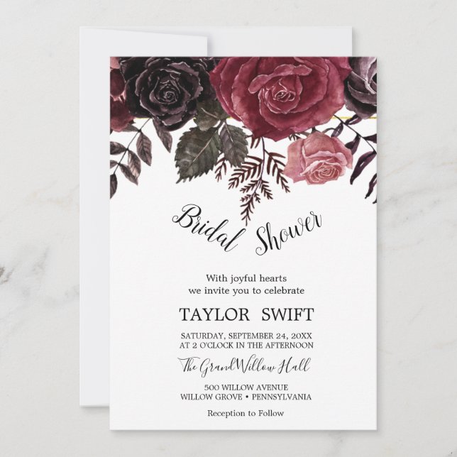 Invitation Couronne de Fleurs d'Automne Rose Gold pour Mariag (Devant)