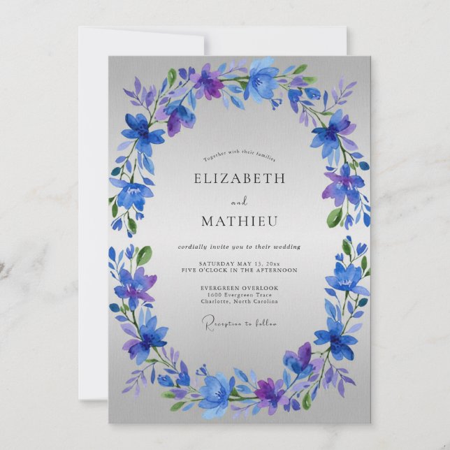 Invitation Couronne de fleurs de bleuet pour mariage (Devant)