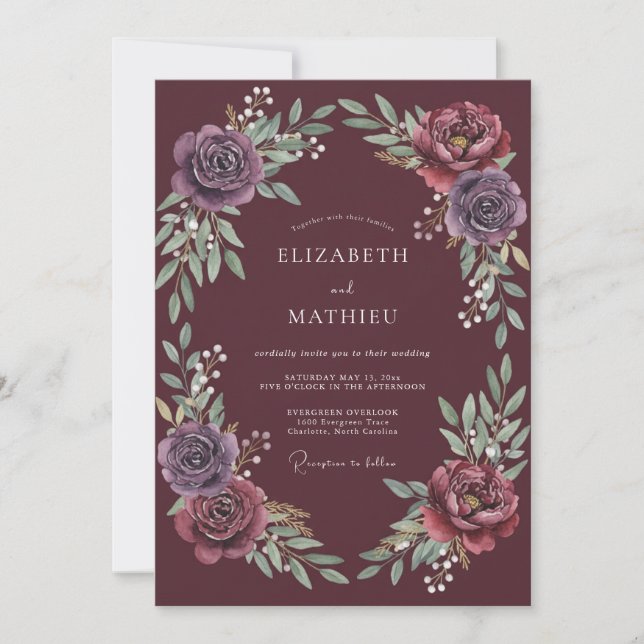 Invitation Couronne de fleurs de Bourgogne pour mariage roman (Devant)