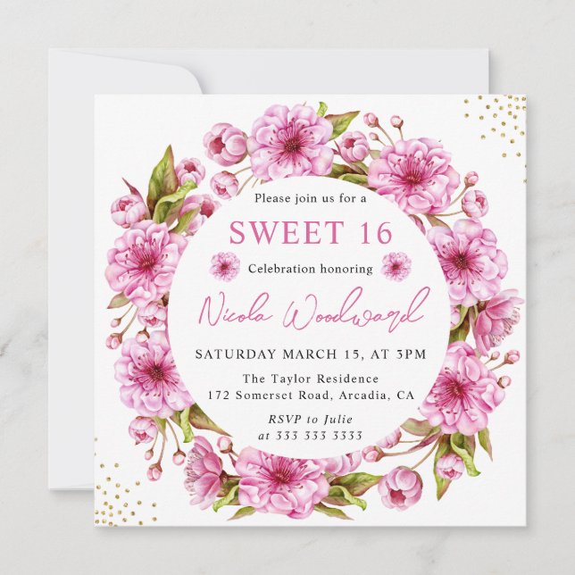 Invitation Couronne de fleurs de cerisier à l'aquarelle pour  (Devant)