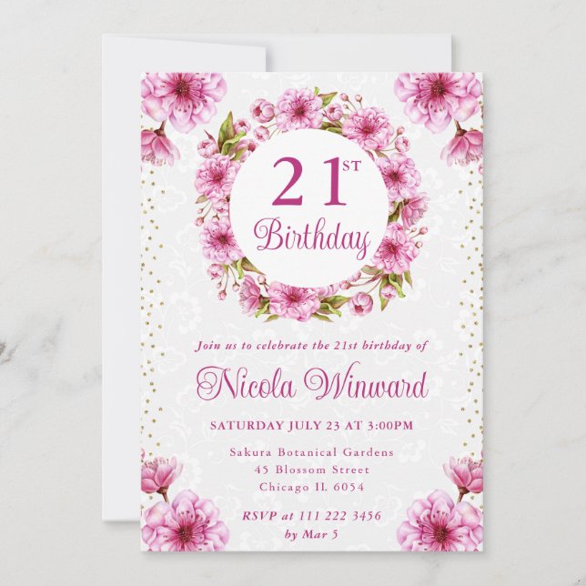 Invitation Couronne de fleurs de cerisier à l'aquarelle pour  (Devant)