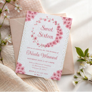 Invitation Couronne de fleurs de cerisier à l'aquarelle Sweet