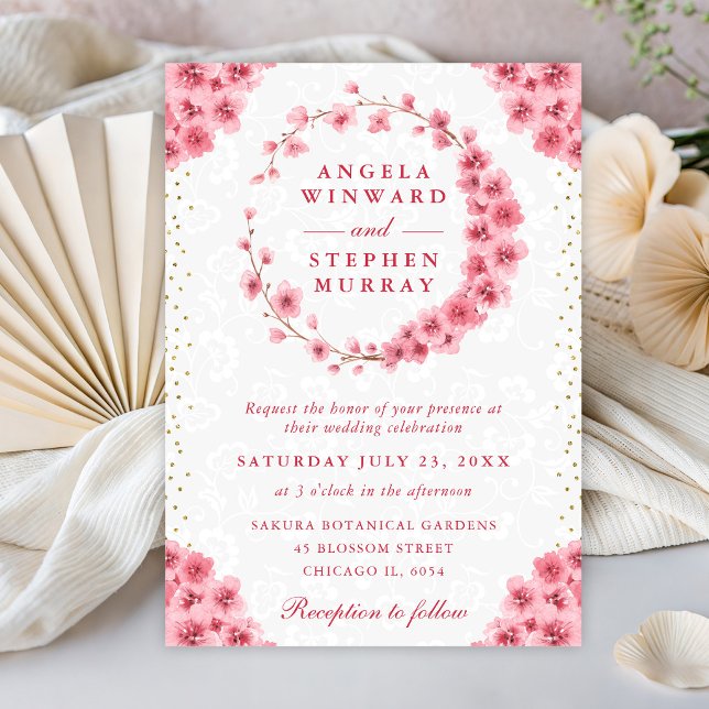 Invitation Couronne de fleurs de cerisier aquarelle pour mari (Créateur téléchargé)