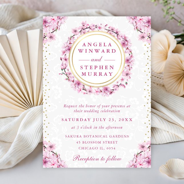 Invitation Couronne de fleurs de cerisier aquarelle pour mari (Créateur téléchargé)