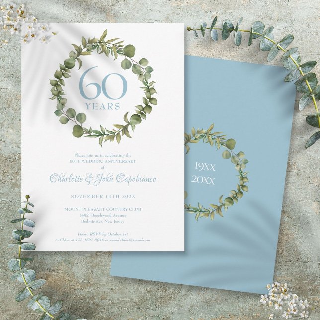 Invitation Couronne de fleurs de forêt pour le 60e anniversai (60th Diamond Wedding Anniversary Woodland Garland Invitation)