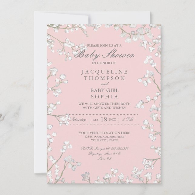 Invitation Couronne de fleurs de Gypsophile Baptême Fille Rus (Devant)