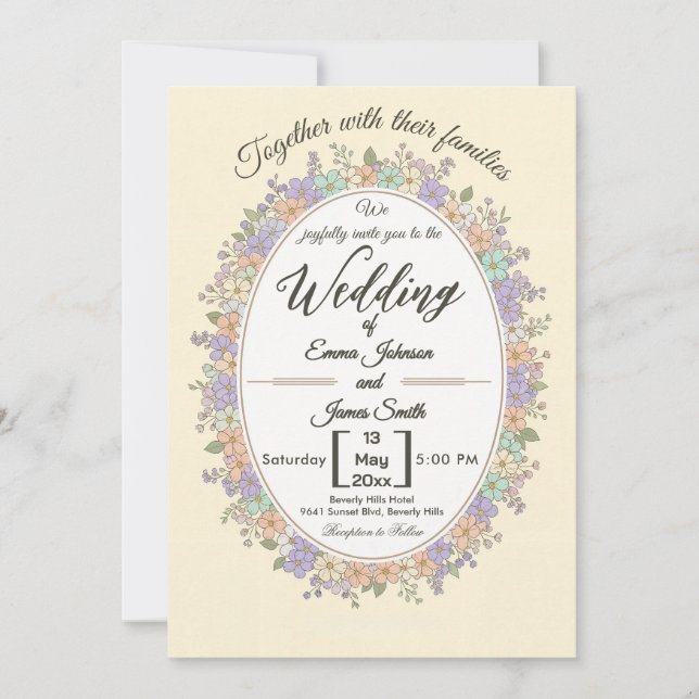 Invitation Couronne de fleurs de lavande et de pêche pour inv (Devant)