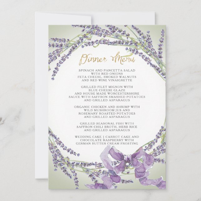 Invitation Couronne de fleurs de lavande française menu de dî (Devant)