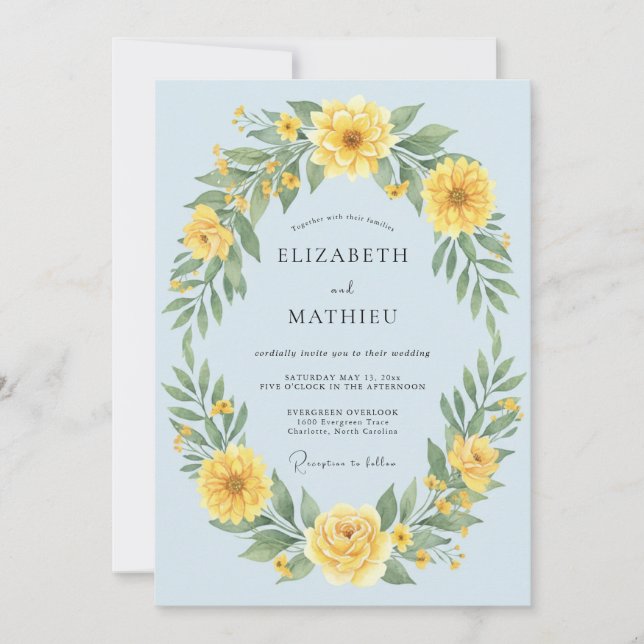 Invitation Couronne de fleurs de mariage bleu pâle (Devant)