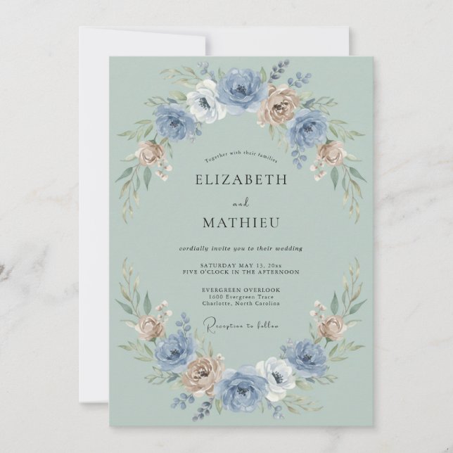 Invitation Couronne de fleurs de mariage Blue Blush (Devant)