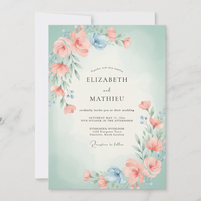 Invitation Couronne de fleurs de mariage corail florale (Devant)