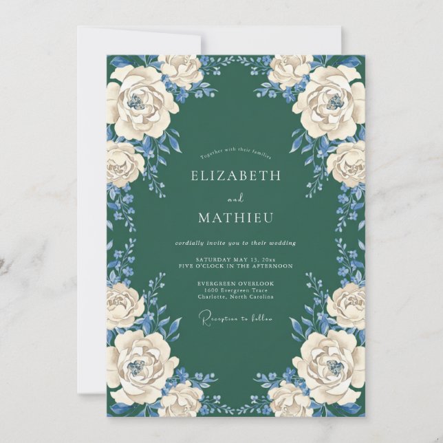 Invitation Couronne de fleurs de mariage Deep Green Floral (Devant)