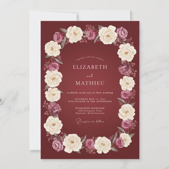 Invitation Couronne de fleurs de mariage en Bourgogne (Devant)