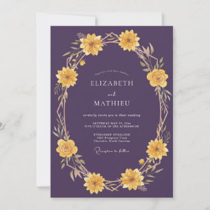 Invitation Couronne de fleurs de mariage Purple Gold