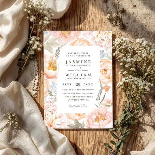Invitation Couronne de fleurs de pêche Boho Code QR Mariage (Créateur téléchargé)