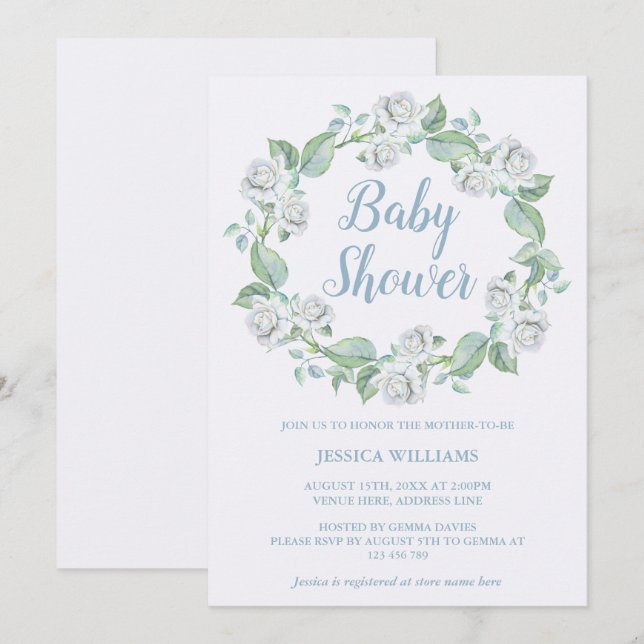 Invitation Couronne de fleurs de roses blanches Pretty Baby S (Devant / Derrière)