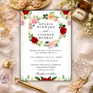 Invitation Couronne de fleurs de roses rouges et orange maria