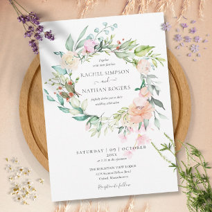 Invitation Couronne de fleurs de verdure de roses Mariage