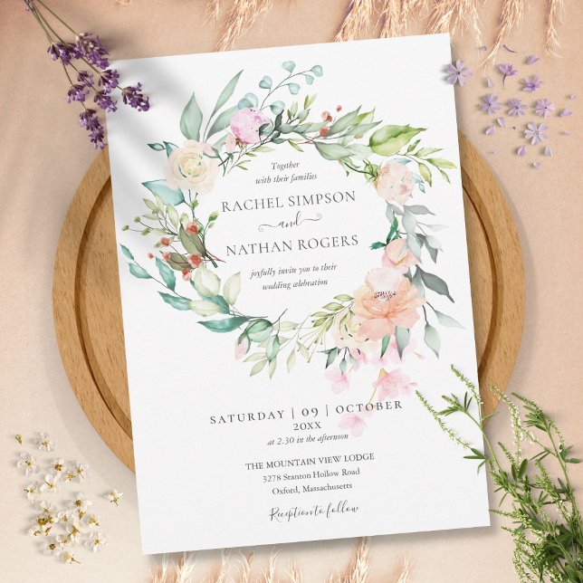 Invitation Couronne de fleurs de verdure de roses Mariage (Roses Greenery Floral Wreath Wedding Invitation)