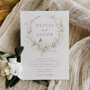 Invitation Couronne de fleurs élégante vintage couleur crème 