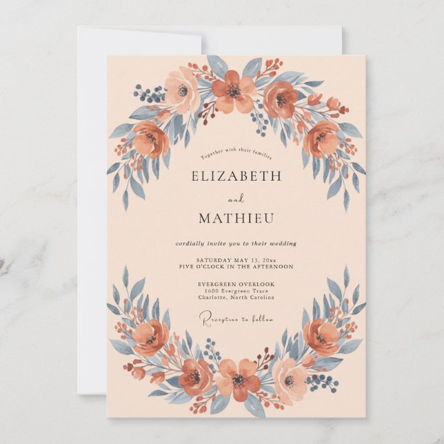 Invitation Couronne de fleurs en terre cuite pour mariage (Devant)