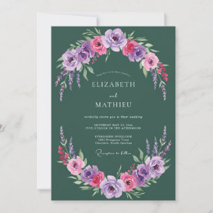Invitation Couronne de fleurs éthérée émeraude pour mariage