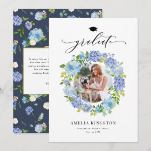 Invitation Couronne de fleurs hydrangea bleue aquarelle Photo