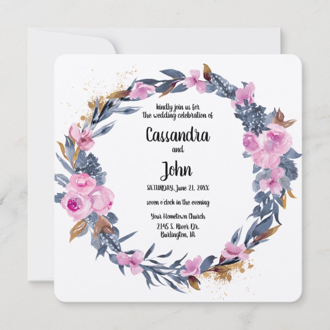 Invitation Couronne de fleurs jolie mariage (Devant)
