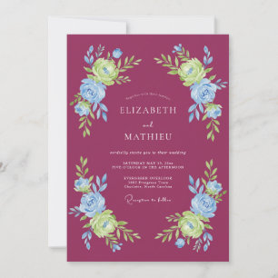 Invitation Couronne de Fleurs Mariage Magenta en Fleurs