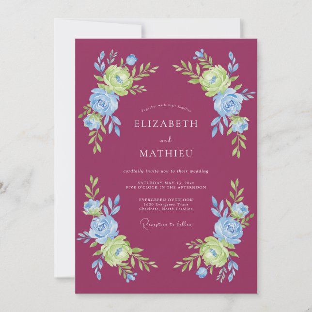 Invitation Couronne de Fleurs Mariage Magenta en Fleurs (Devant)