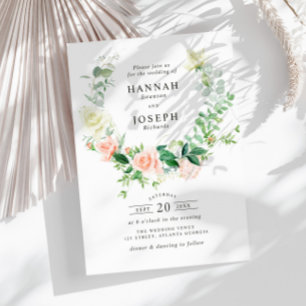 Invitation couronne de fleurs moderne de pêche pour mariage