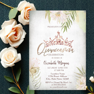 Invitation Couronne de fleurs pailletées Boho pour Quinceañer