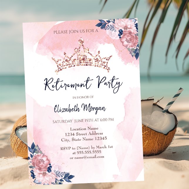 Invitation Couronne de fleurs pailletées or rose chic Retrait (Créateur téléchargé)