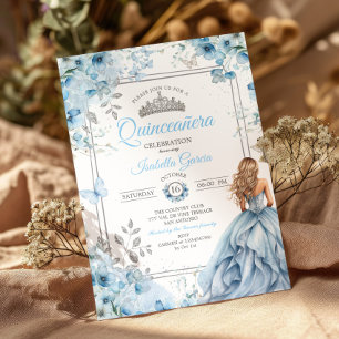 Invitation Couronne de fleurs papillons Quinceañera bleu bébé