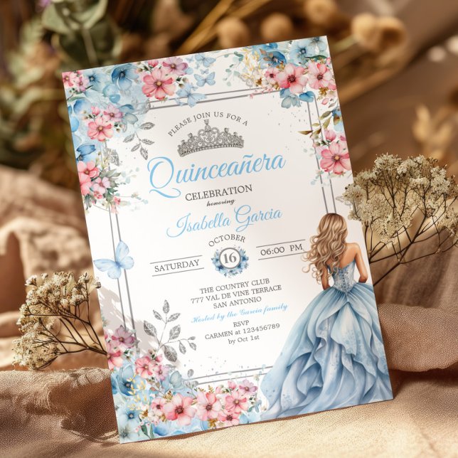 Invitation Couronne de fleurs papillons Tiara Baby Blue pour  (Créateur téléchargé)