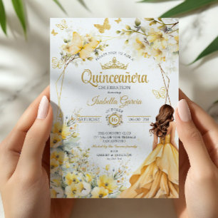 Invitation Couronne de fleurs papillons Tiara Jaune Doré Quin
