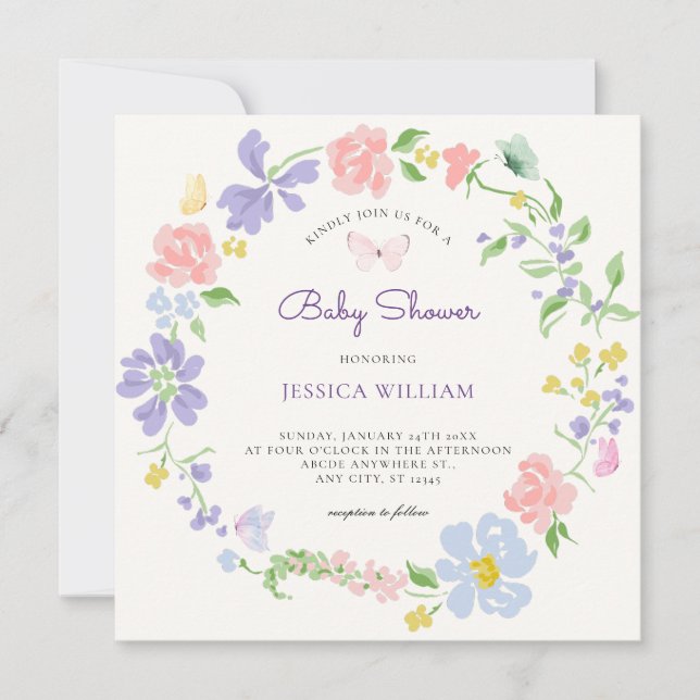 Invitation Couronne de fleurs pastel avec baby shower de papi (Devant)