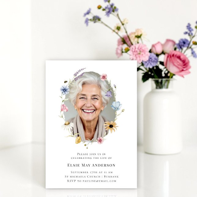 Invitation Couronne de fleurs Photo Annonce de décès (Créateur téléchargé)