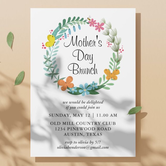Invitation Couronne de fleurs pour brunch de fête des mères  (Créateur téléchargé)