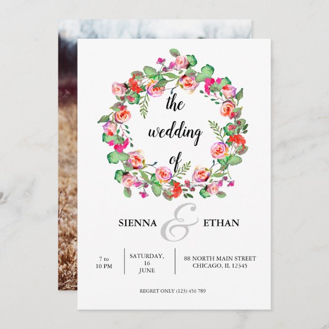 Invitation Couronne de fleurs pour toutes les occasions (Devant / Derrière)