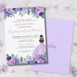 Invitation Couronne de fleurs pourpres Quinceañera Lilac