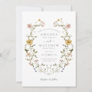 Invitation Couronne de fleurs pressées élégante vintage pour