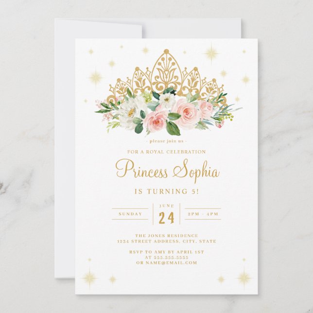 Invitation Couronne de Fleurs Princesse Étincelante Anniversa (Devant)