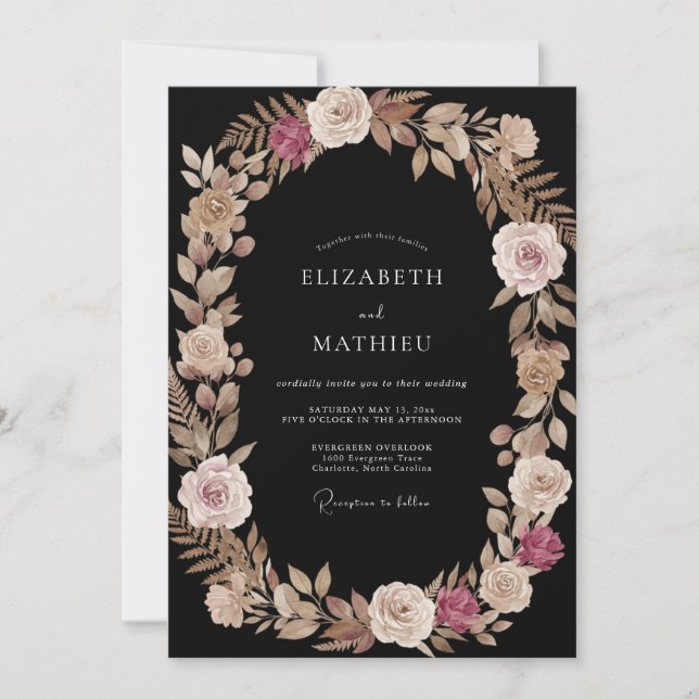 Invitation Couronne de fleurs Romance de mariage à la crème (Devant)