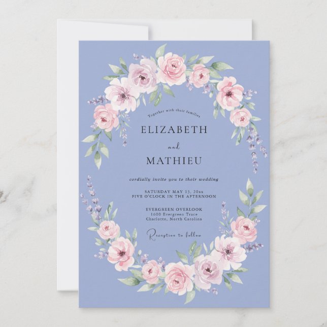 Invitation Couronne de fleurs romantique Pervenche pour maria (Devant)